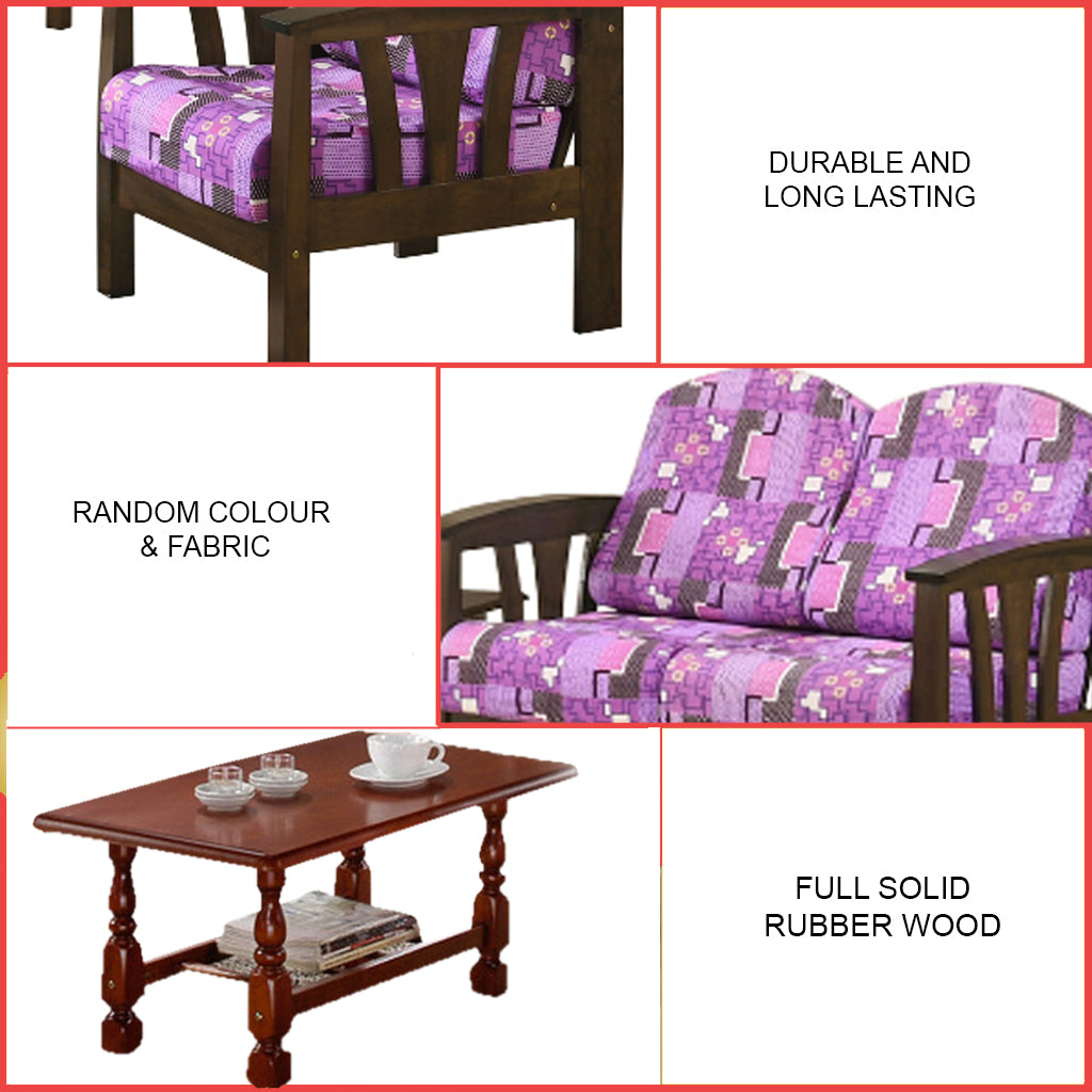 Jewel Living Room Set 4 Wooden Sofa Set Removable Fabric Covers with Coffee Table