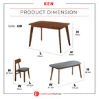KEN Solid Rubberwood 6 Seater Dining Set with Bench Natural/Walnut