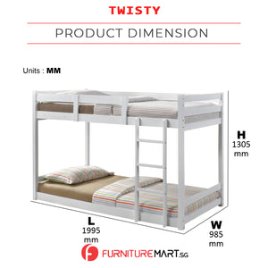 GUB Twisty Double Decker Solid Wood Structure Simple Design Budget Kid Bunk Bed Standard Single Suitable Small Space w/ Mattress Option