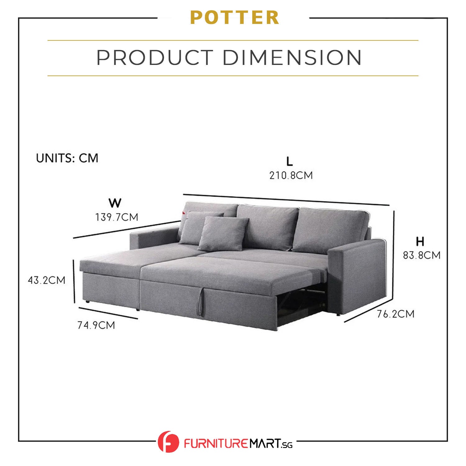 Potter 3-Seater Sofa / Sofa Bed Storage High Density Foam Cushion w/ PetFriendly Options
