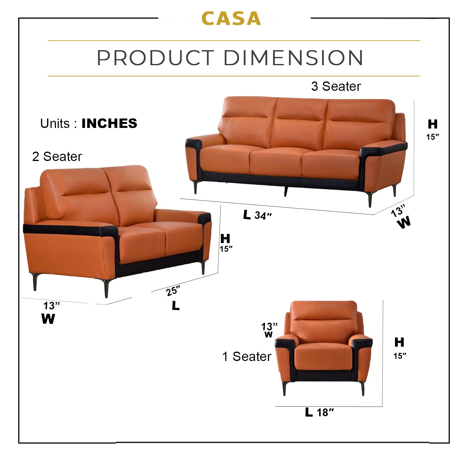 Casa 1/2/3 Sofa Set In Top Grade PU Leather Upholstery
