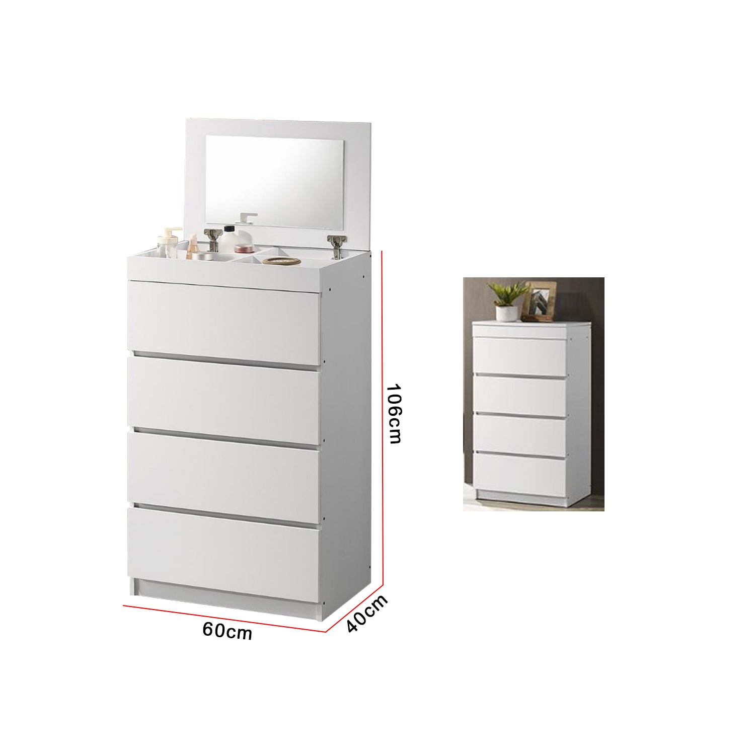 Lasey 4 Chest of Drawers with Mirror and Cosmetics Compartment in 6 Colours