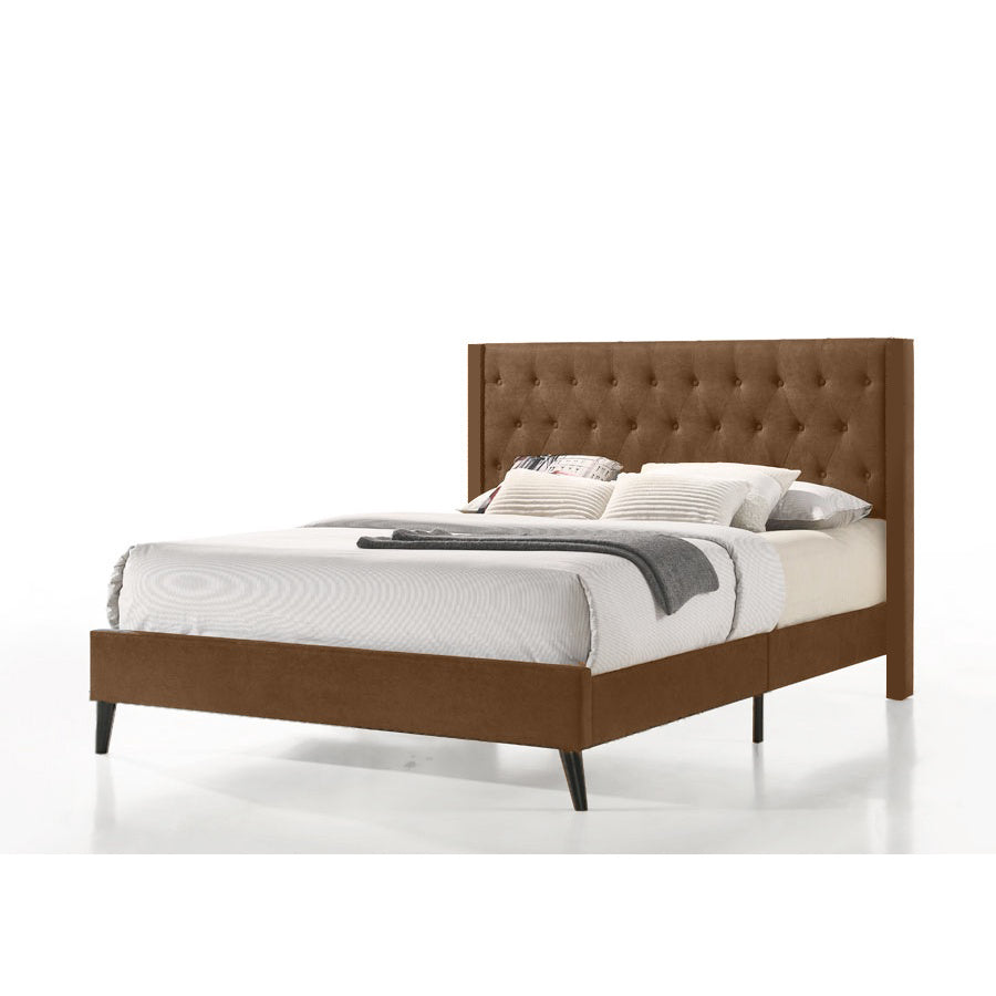 Moonstar Classic Bed Frame In Black Velvet And Brown Faux Leather w/ Mattress Add On