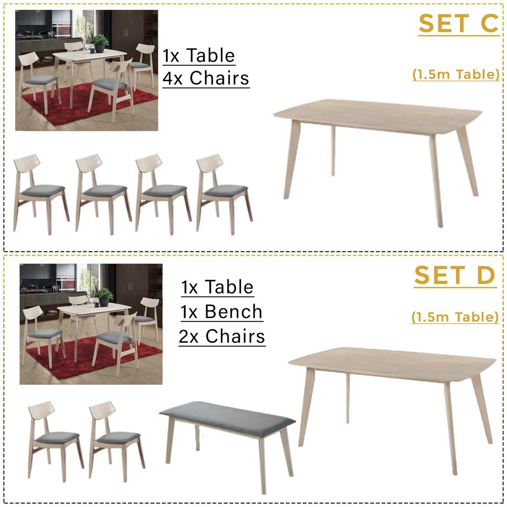 Juventus Dining Set Table with Chair & Bench in Walnut Color