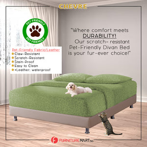 Chevre Divan Bed Frame Pet Friendly Scratch-Resistant Fabric 16 Colours - With Mattress Add-On Options