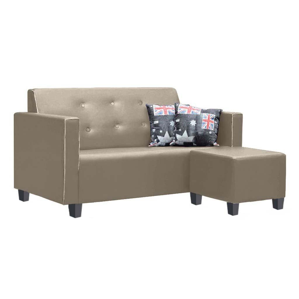 Onana Faux Leather Sofa with Ottoman In Black, Film Fest, And Brown