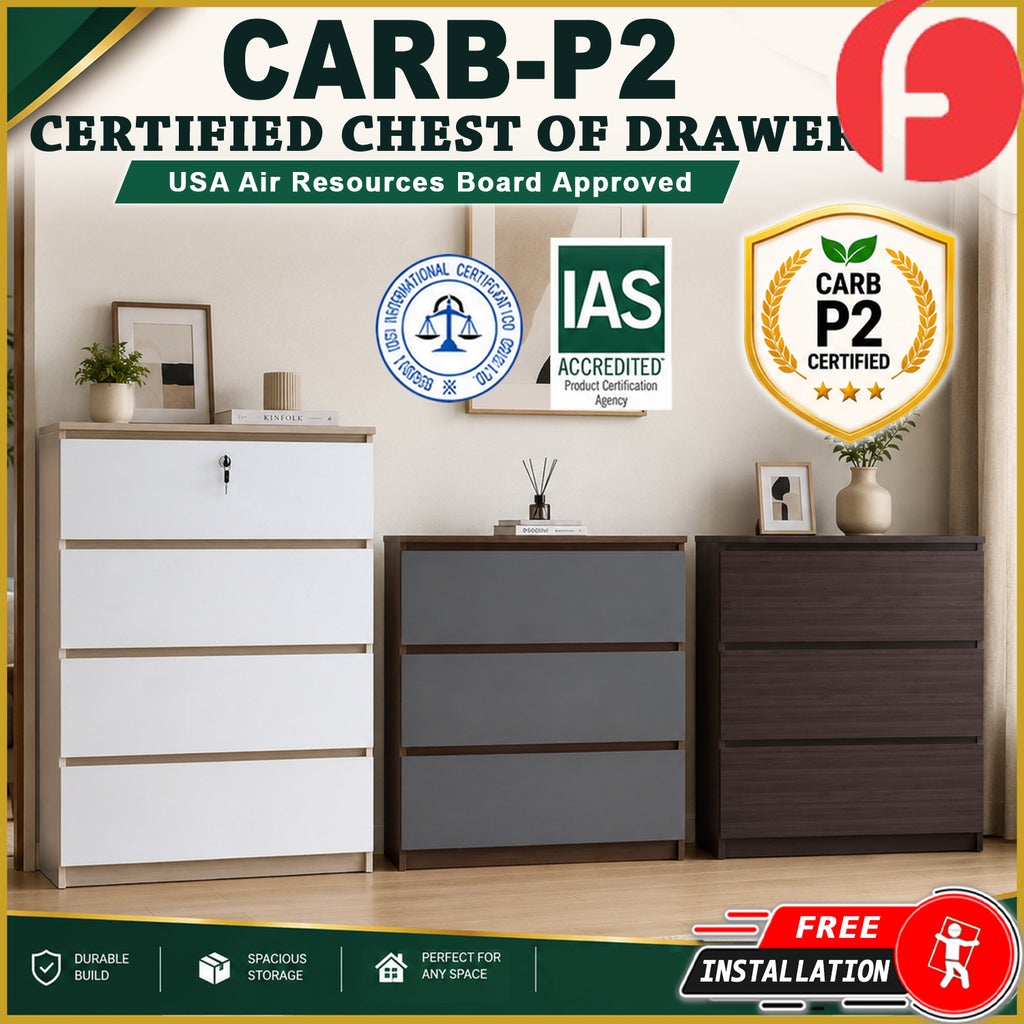 Ganon 3/4 Premium Chest of Drawers CARB-P2 Certified Board Full Laminated Back Panel
