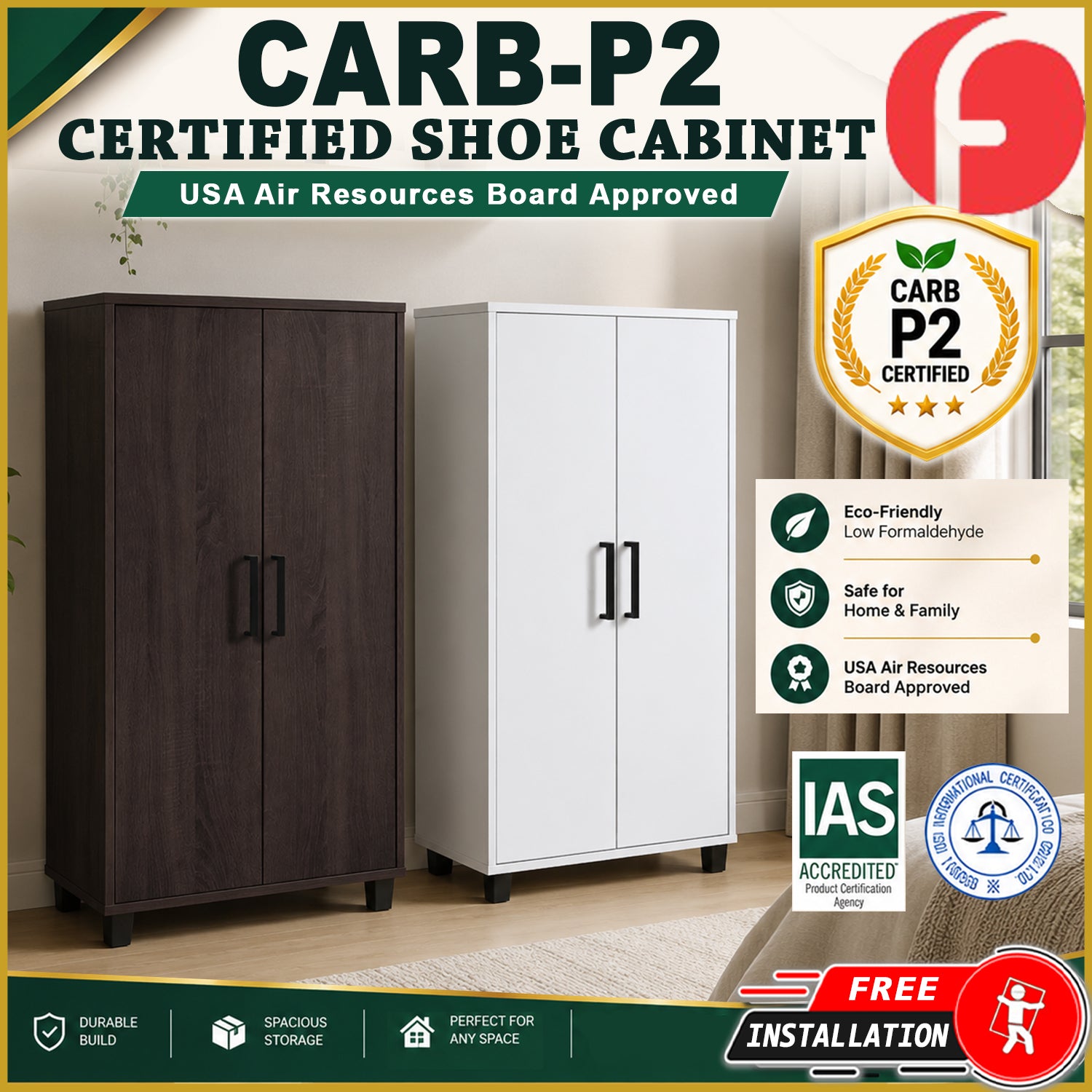 Ishani Shoe Cabinet Carb-P2 Certified Laminated Board Fully Laminated Back Panel