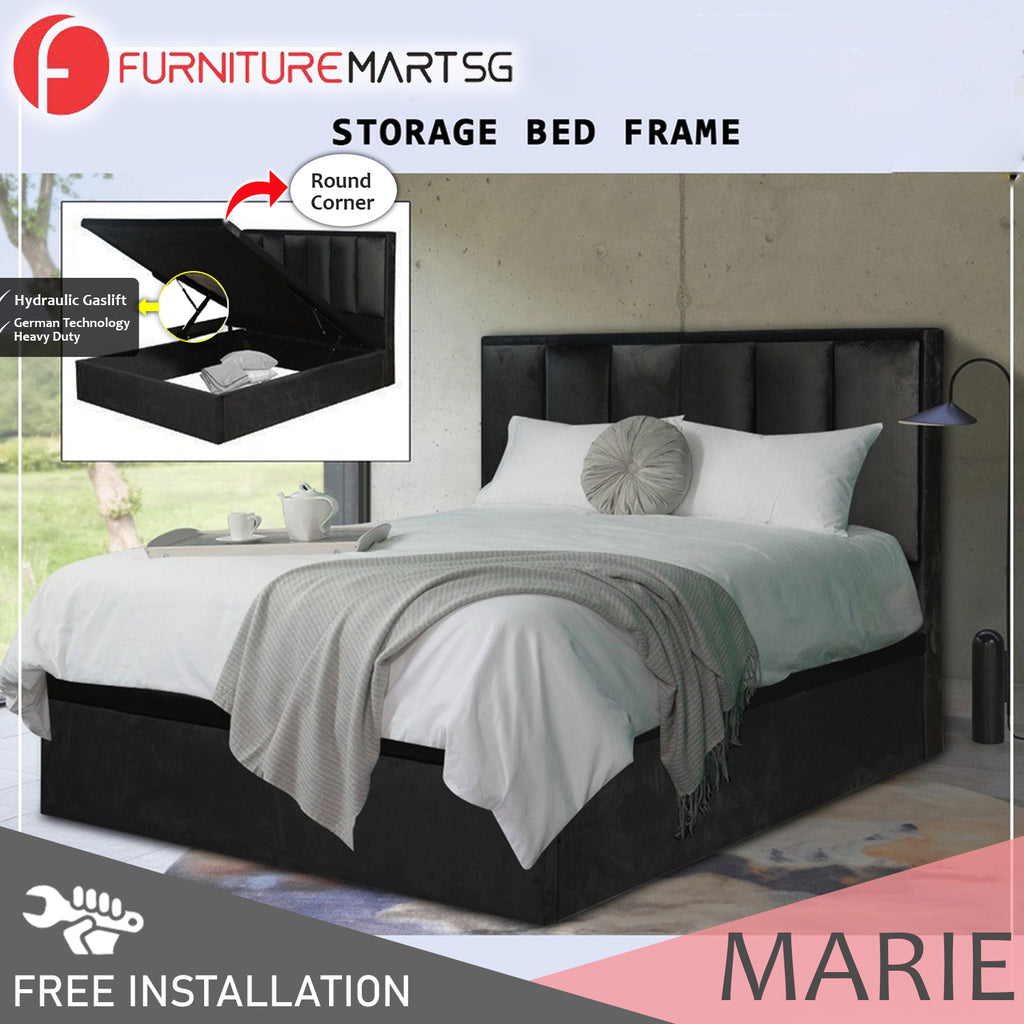 Marie Storage Bed Frame Linen Fabric/Faux Leather with 5 Mattress Options