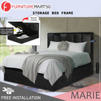 Marie Storage Bed Frame Linen Fabric/Faux Leather with 5 Mattress Options