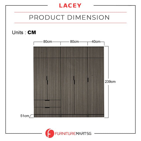 Lacey Series 3 Customizable Modular Wardrobe up to 10-Door in Grey Colour