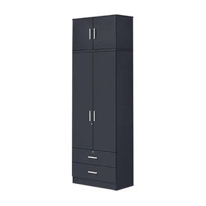 BERLIN Tall Series 2 Doors Soft Closing Wardrobe with Drawers & Top Cabinet in 6 Colours
