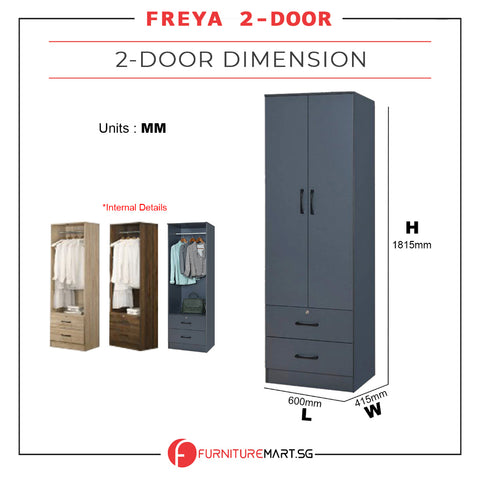 Image of FREYA Series 2-Door Dark Grey Wardrobe