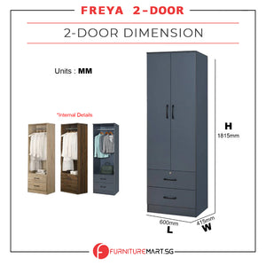 FREYA Series 2-Door Dark Grey Wardrobe