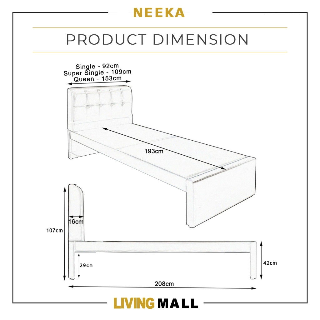 Neeka Single / Super Single/Queen Bed Frame w/ Mattress Option - 4 Available Colours