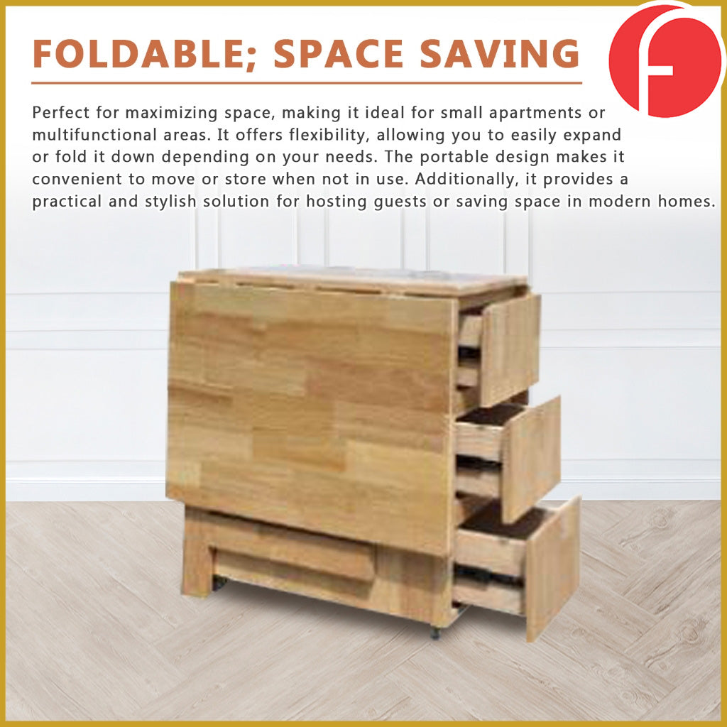 Kervin 1+4 Solid Wood Foldable Dining Set with Table and Stool - Foldable Space Saving