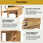 Kervin 1+4 Solid Wood Foldable Dining Set with Table and Stool - Foldable Space Saving