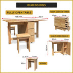 Kervin 1+4 Solid Wood Foldable Dining Set with Table and Stool - Foldable Space Saving