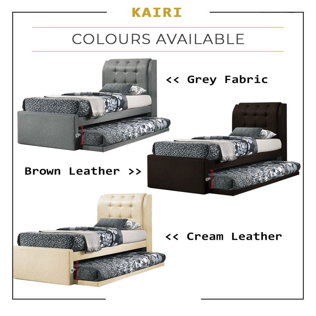 Kairi Single Pull-Out Type Bed Frame Fabric/Faux Leather in 3 Colour w/ Mattress Option