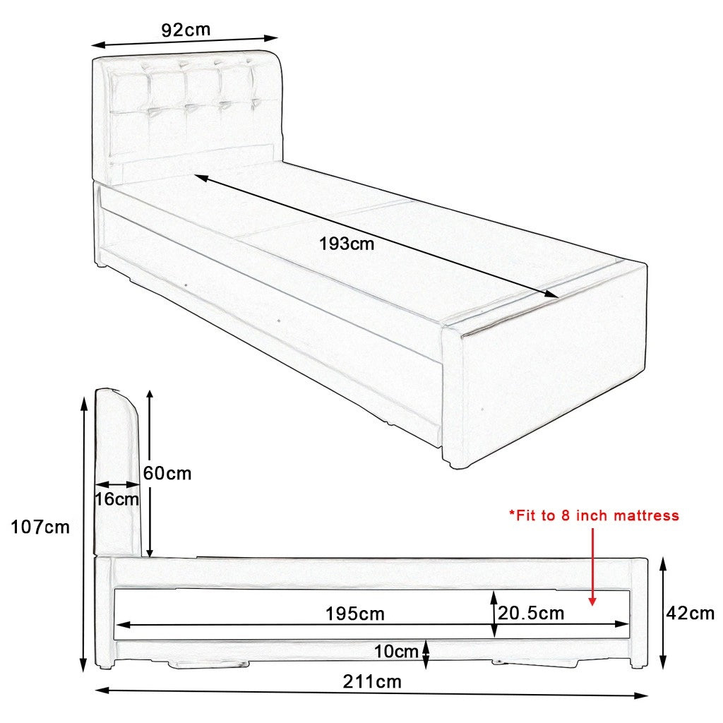 Sevyn Single Pull-Out Type Bed Frame w/ Mattress Option Fabric and Faux Leather