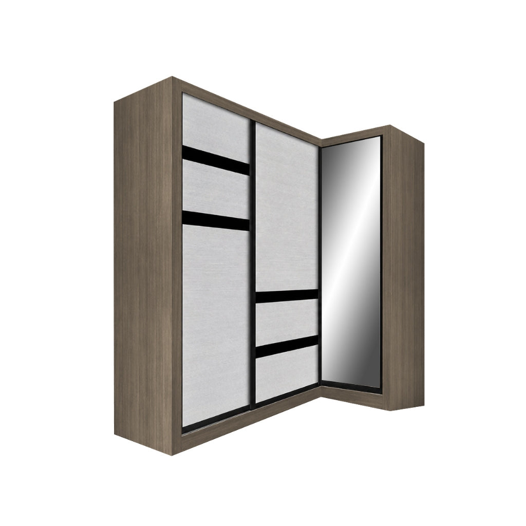 Baden Sliding Door L Shaped Corner Wardrobe with Mirror Door & Internal Drawer w/ Lock in 3 Color
