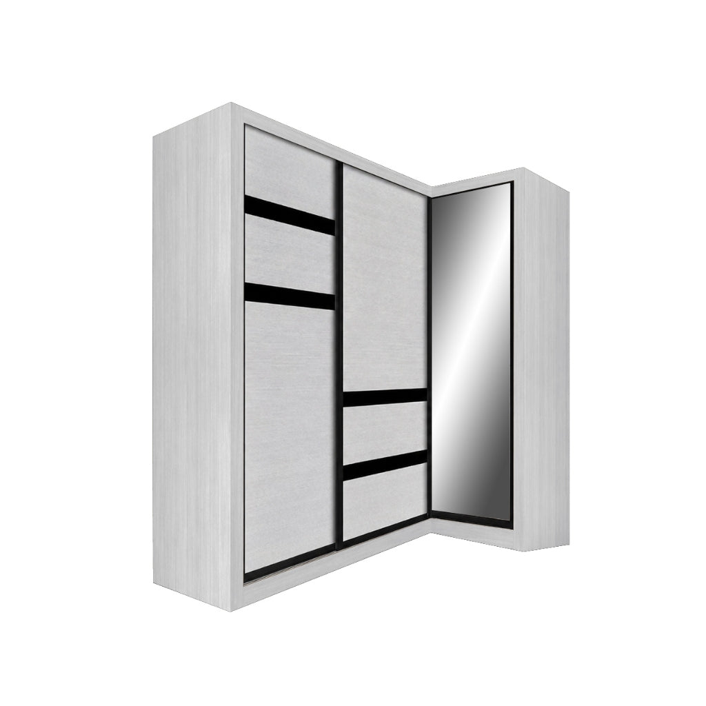 Baden Sliding Door L Shaped Corner Wardrobe with Mirror Door & Internal Drawer w/ Lock in 3 Color