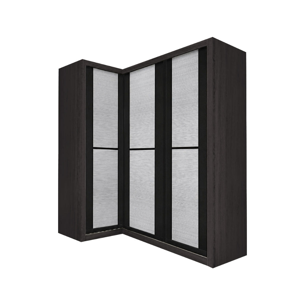 Ansan Sliding Door Corner Wardrobe with Top Compartment with Drawer w/ Lock in 3 Colour