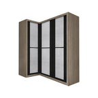 Ansan Sliding Door Corner Wardrobe with Top Compartment with Drawer w/ Lock in 3 Colour