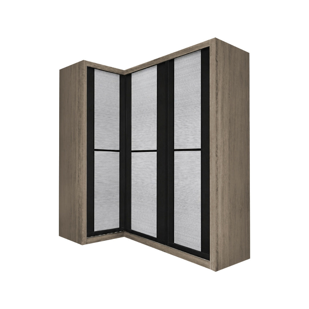 Ansan Sliding Door Corner Wardrobe with Top Compartment with Drawer w/ Lock in 3 Colour