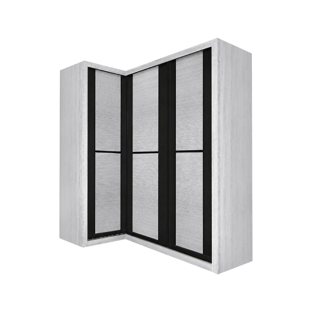 Ansan Sliding Door Corner Wardrobe with Top Compartment with Drawer w/ Lock in 3 Colour
