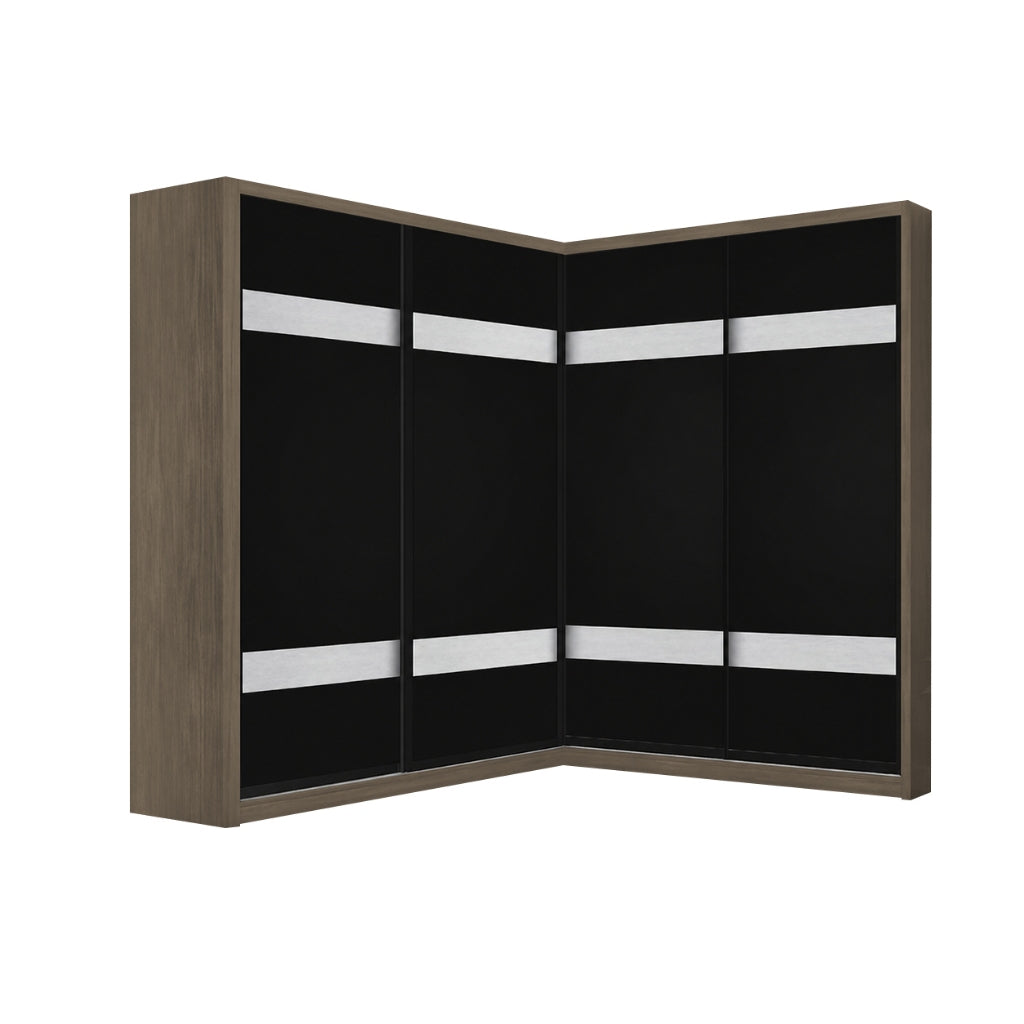 Calvi Sliding Door Corner Wardrobe with Black Glass Door & Internal Drawer w/ Lock