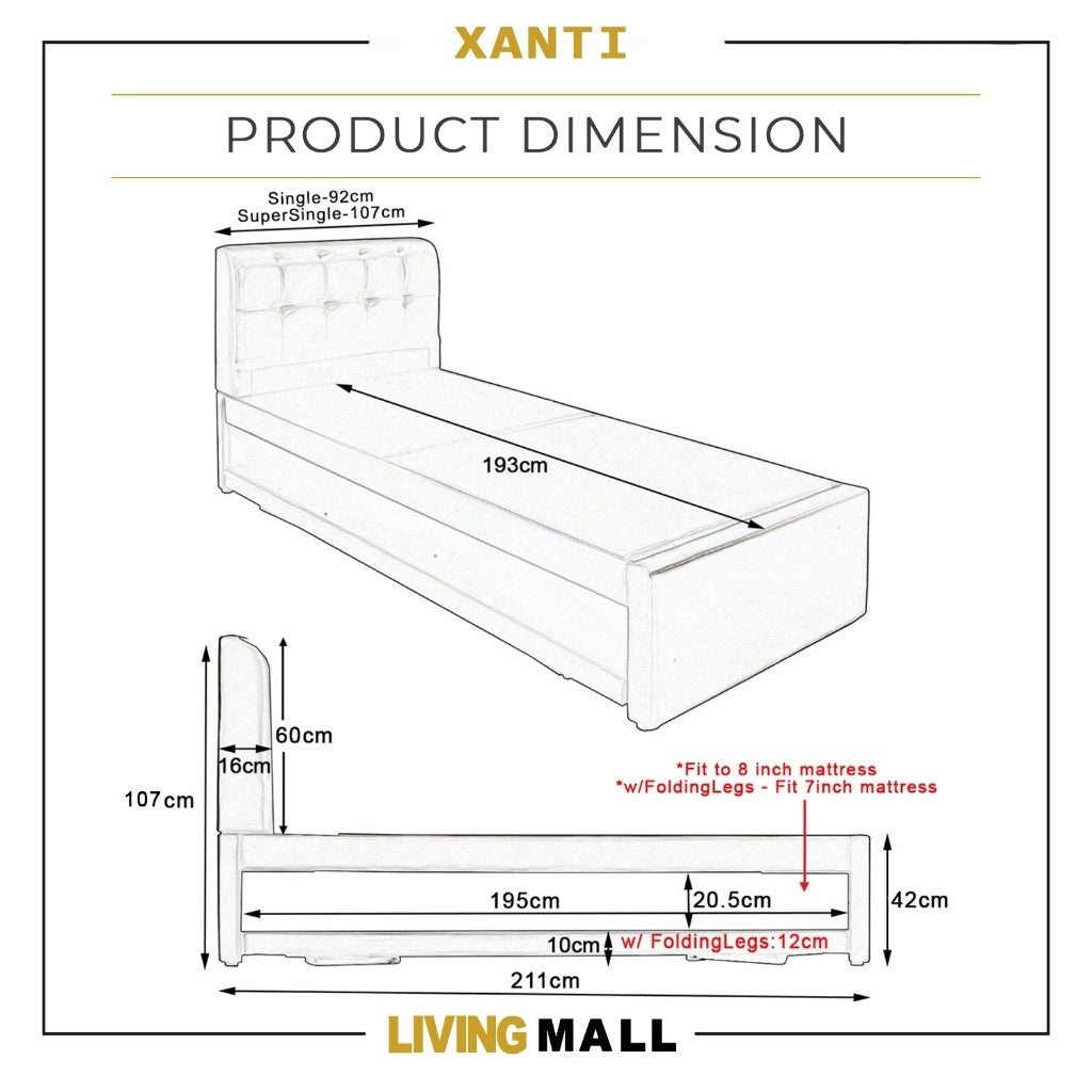 Xanti Bed Frame With Pull Out/Folding Leg Bed Option In 2 Colour- Single and Super Single
