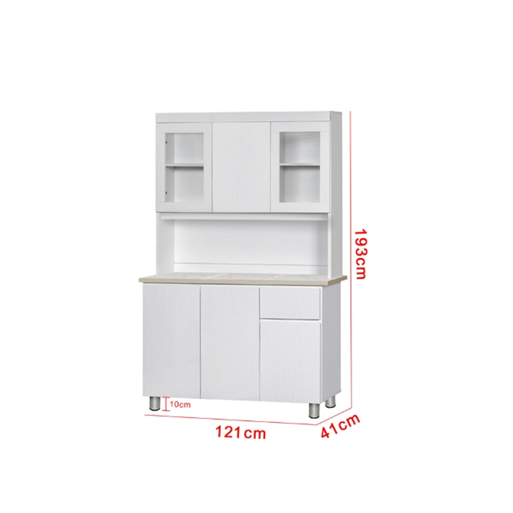 Deena Series 2/3-Door Kitchen Cabinet with Drawers in White Colour with Top