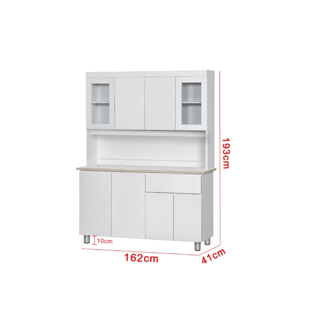 Deena Series 4/4-Door Kitchen Cabinet with Drawers in White Colour with Top