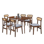 Willy 1+6 Dining Set w/ Table & Chair Solid Rubber Wood with Synthetic Rattan