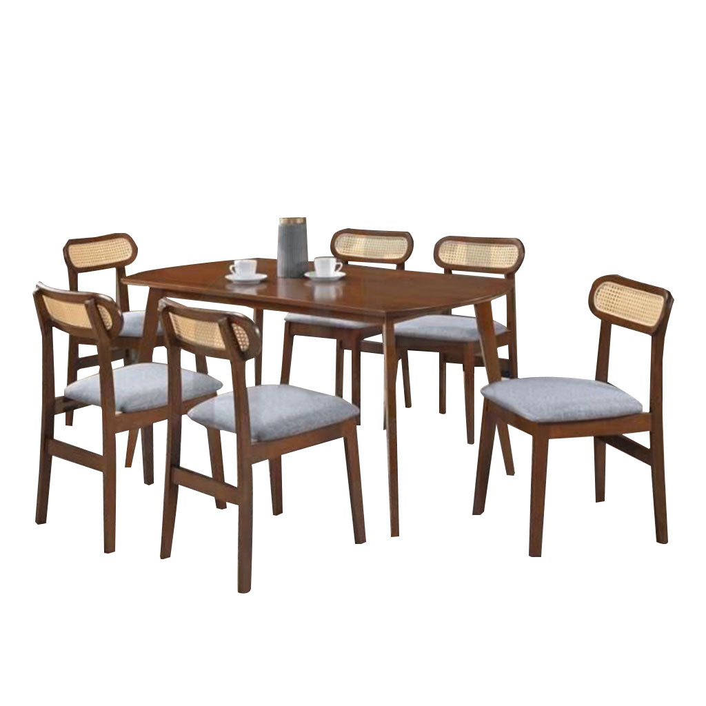 Willy 1+6 Dining Set w/ Table & Chair Solid Rubber Wood with Synthetic Rattan