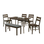 Jorgan 4/6 Seater Dining Set w/ Table, Chair & Bench Solid Rubber Wood in Walnut Colour