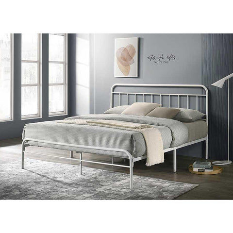 Image of Leemi King Size Metal Bed Frame in White Colour with Mattress Option