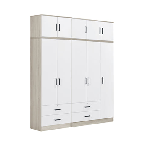 Image of BERLIN Tall Series 5 Doors Soft Closing Wardrobe with 4 Drawers & Top Cabinet in 6 Colours