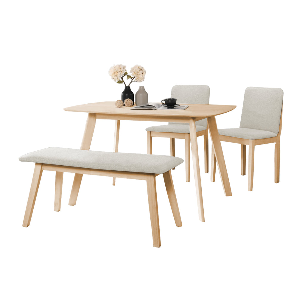 OGIVE Dining Set Table with Chair & Bench Pet-Friendly Fabric in Natural & Walnut Color