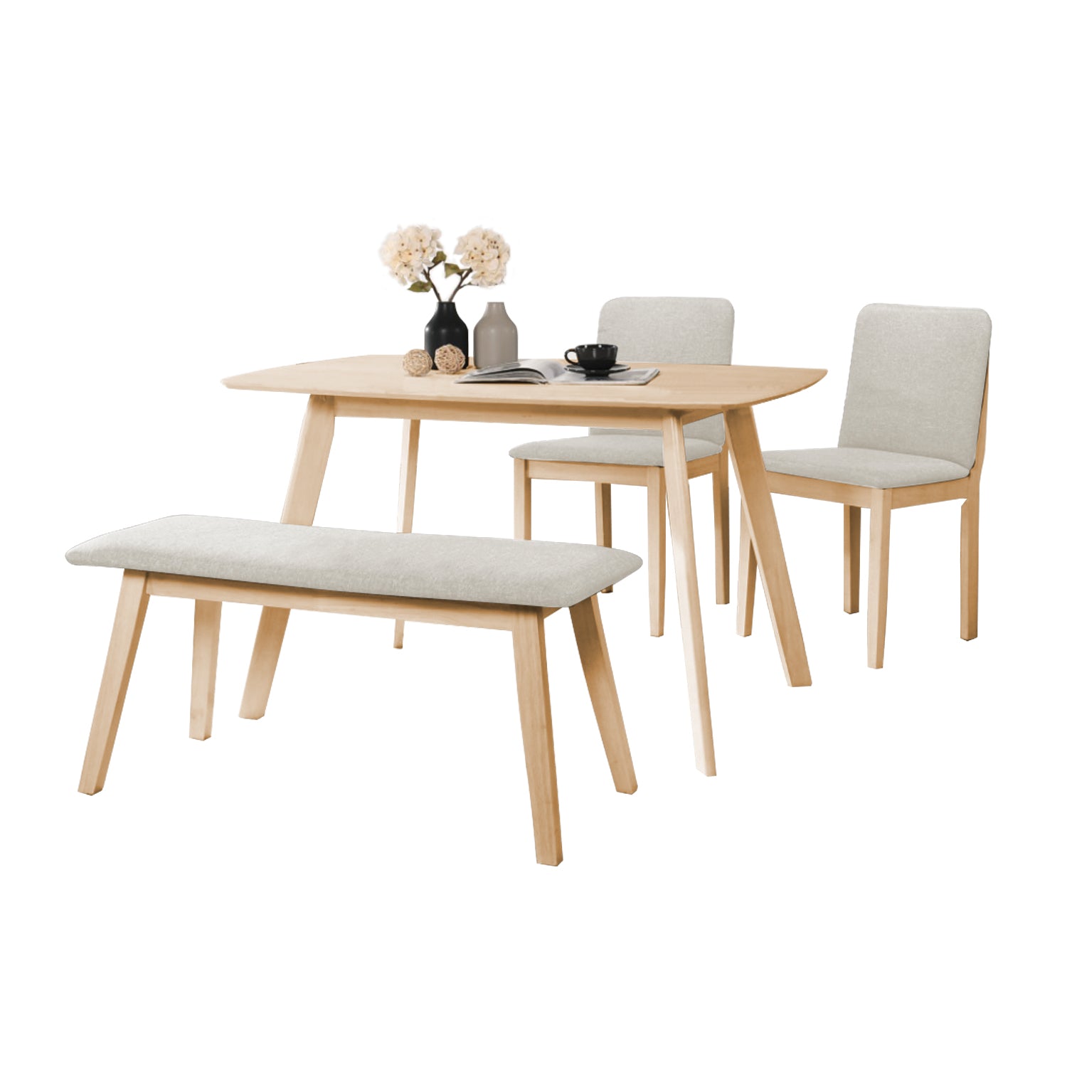 OGIVE Dining Set Table with Chair & Bench Pet-Friendly Fabric in Natural & Walnut Color