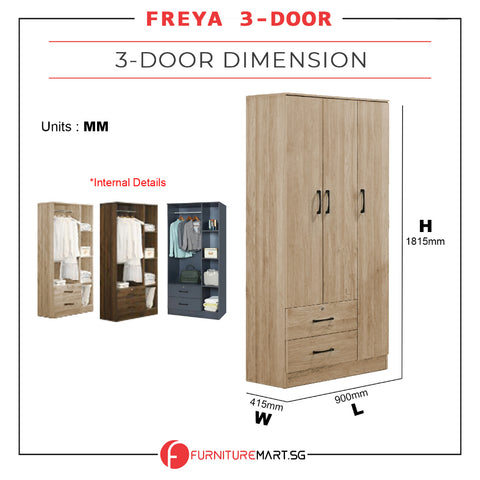 Image of FREYA Series 3-Door Natural Wardrobe