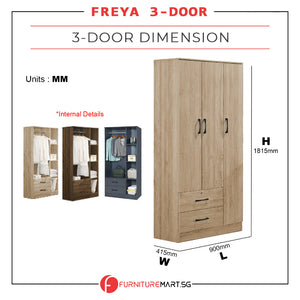 FREYA Series 3-Door Natural Wardrobe