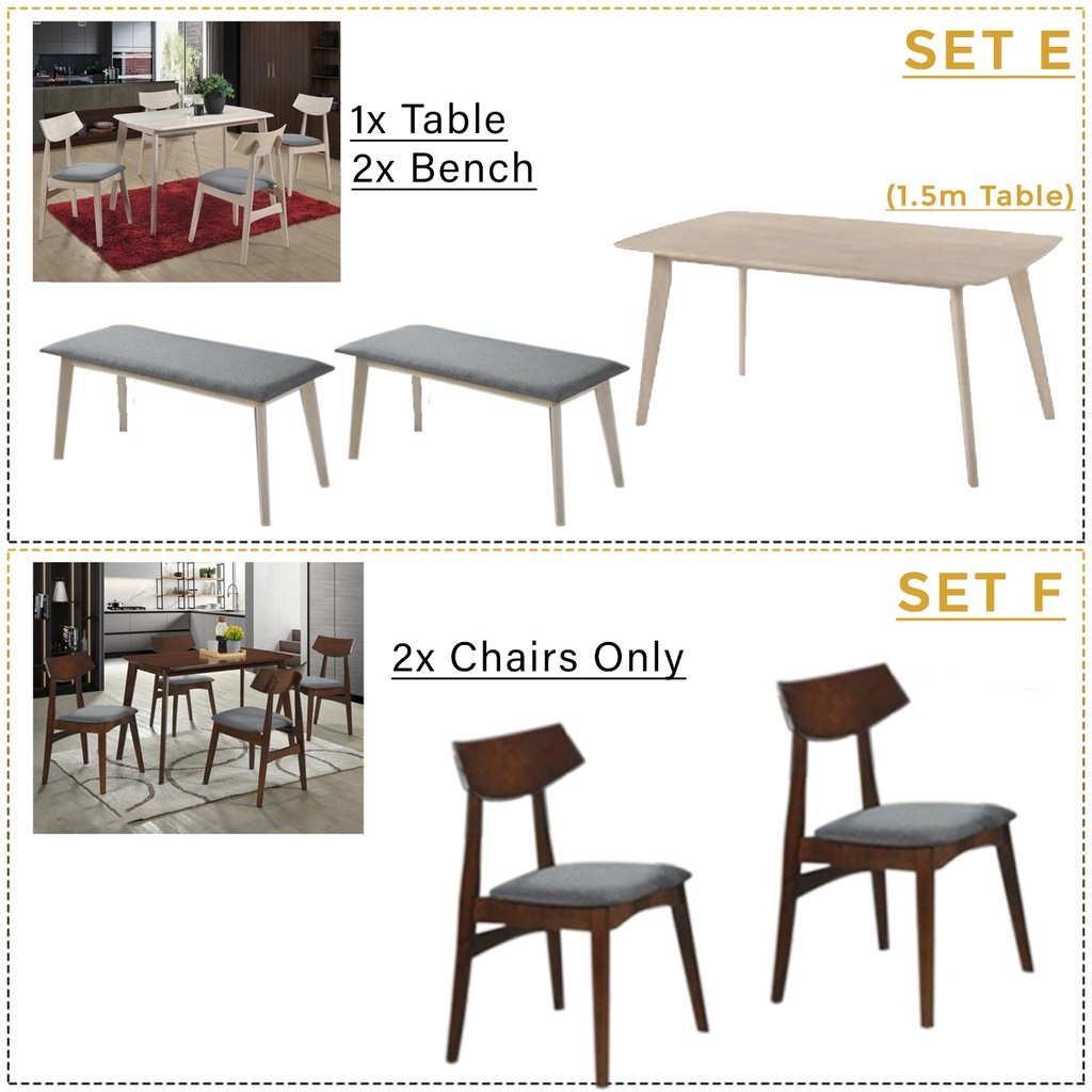 Juventus Dining Set Table with Chair & Bench in Walnut Color