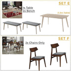 Juventus Dining Set Table with Chair & Bench in Walnut Color