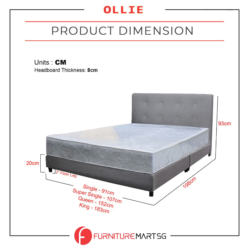 Ollie Fabric Divan Bed Frame With 10" Orthocoil Posture Plus Euro-Top Mattress - All Sizes Available