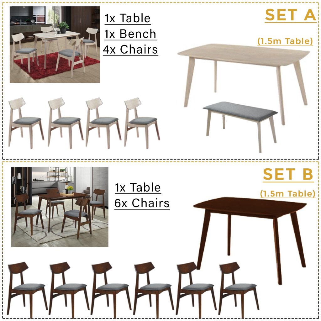 Juventus Dining Set Table with Chair & Bench in Walnut Color