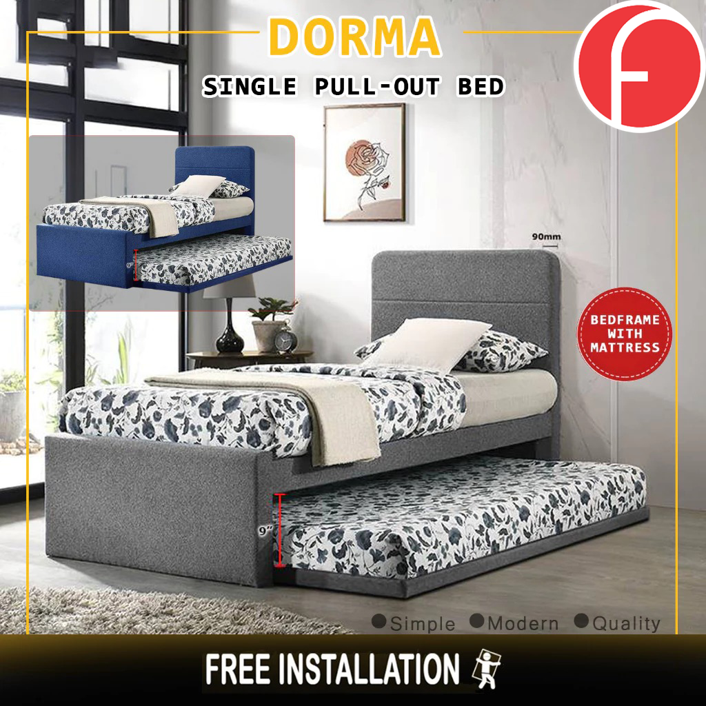 Dorma Single Divan + Pull-Out Type Bed Frame w/ Mattress Option Fabric Upholstery