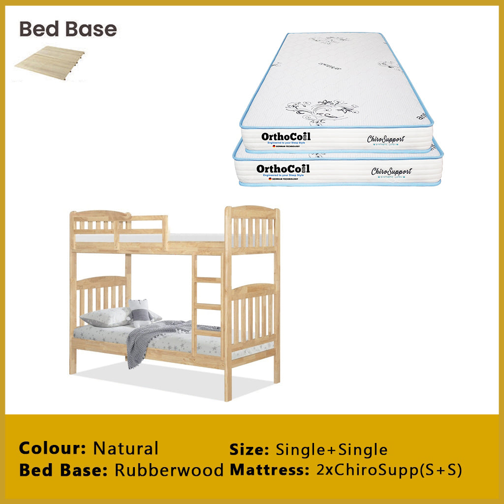 Lincy Single  Bunk Bed Double Decker Bed Frame Solid Rubberwood