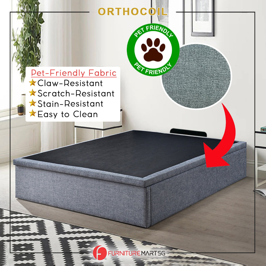 OrthoCoil 12"/14"/16" Depth Storage Bed Base Pet Friendly Scratch-Resistant Fabric - With Mattress Add-On